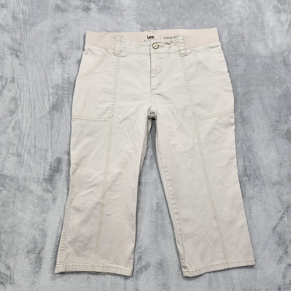 Lee Pants Womens 18 Beige Midrise Skimmer Capri Crop Elastic Waist Twill‎ Casual